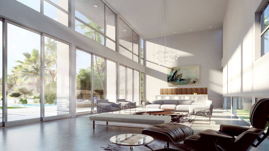 Interior rendering of residence designed by Mateu Architecture, outfitted by V Starr