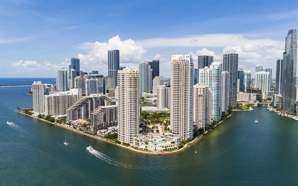Brickell Key aerial skyline