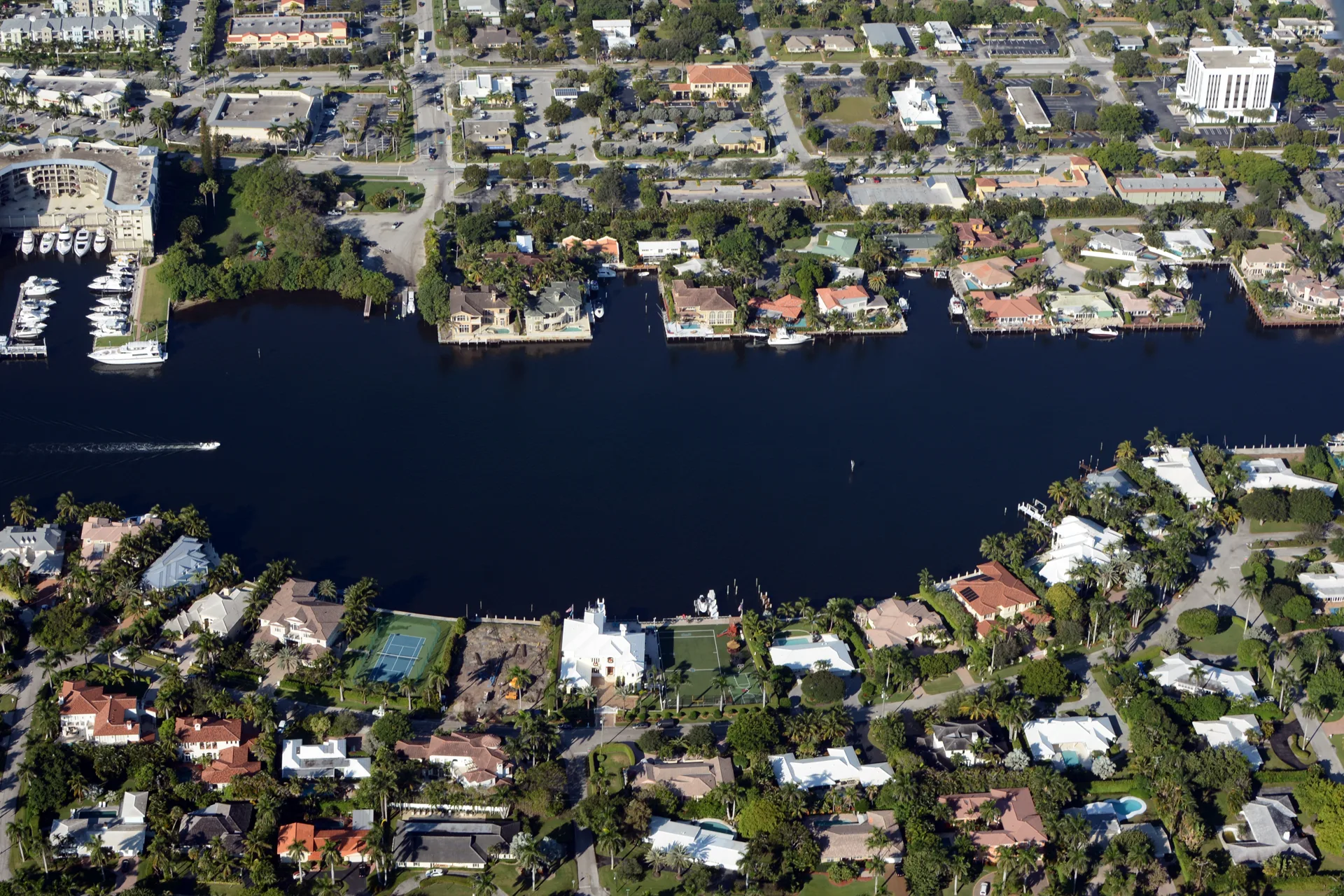 Aerial view of the Intracoastal Waterway and Seagate neighborhood in Delray Beach