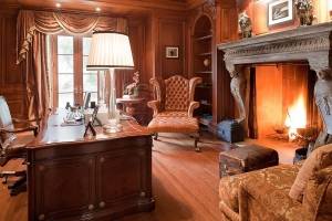 Wood moldings and fireplaces are a staple.