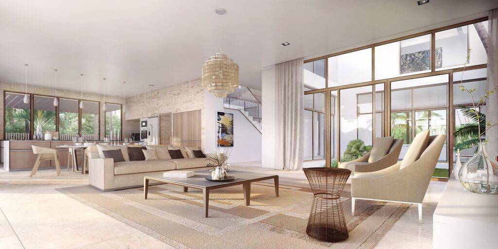 Interior rendering of home conceptualized by Oppenheim Architecture + Design, dressed by V Starr