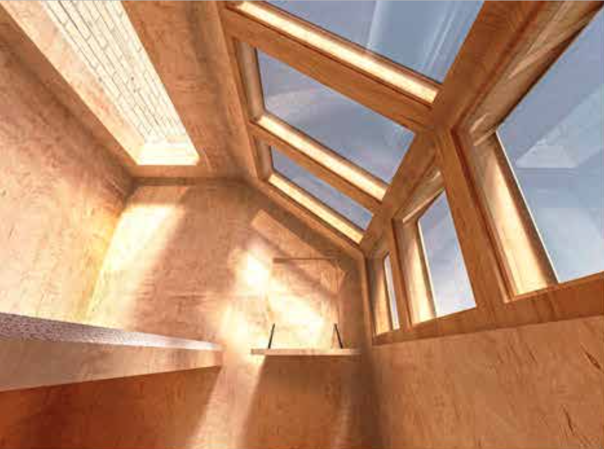 http://www.fakro.com/architects/international-design-competition/inspires-space-for-new-visions/ The pods are made of plywood, offering good thermal qualities to keep the unit comfortable.