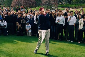 Jack Nicklaus tees off the weekend-long golf course opening with a flawless follow-through