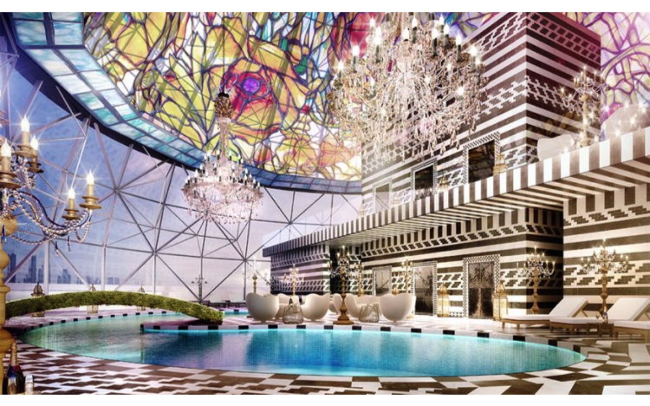 Tiffany-type Dome Light Above Pool Area, Mondrian Doha
