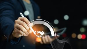 businessman turning knob to highest trust levels