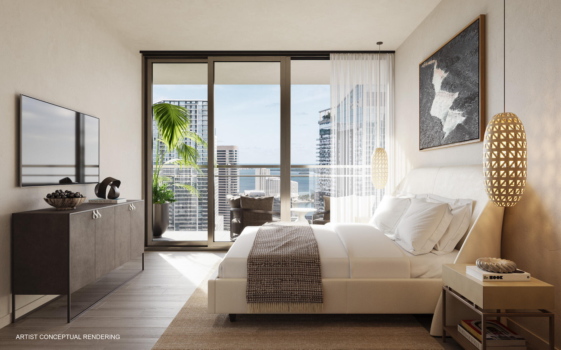 LOFTY Brickell residence bedroom with bay view rendering