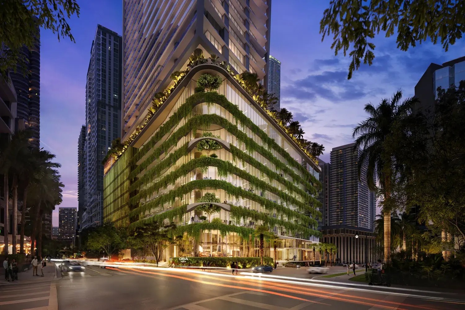 ORA by Casa Tua corner street view rendering, Brickell