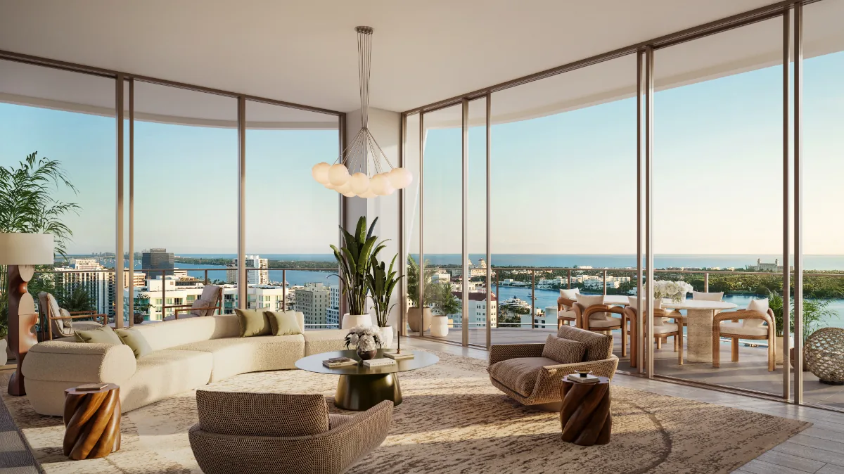 Banyan Tree Residences West Palm Beach great room interior by Yabu Pushelberg