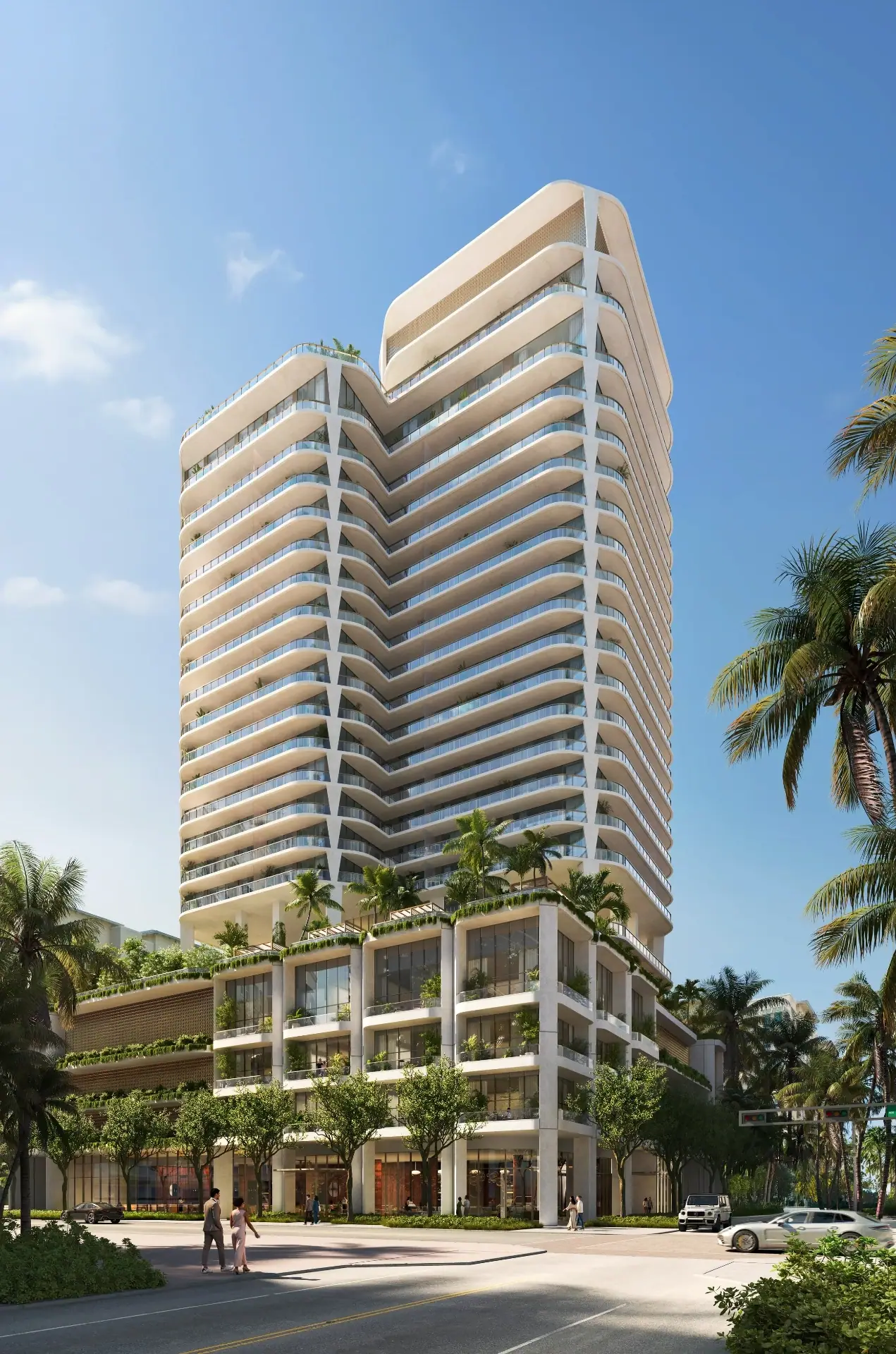 Banyan Tree Residences West Palm Beach exterior rendering showing the sculpted dual-form tower