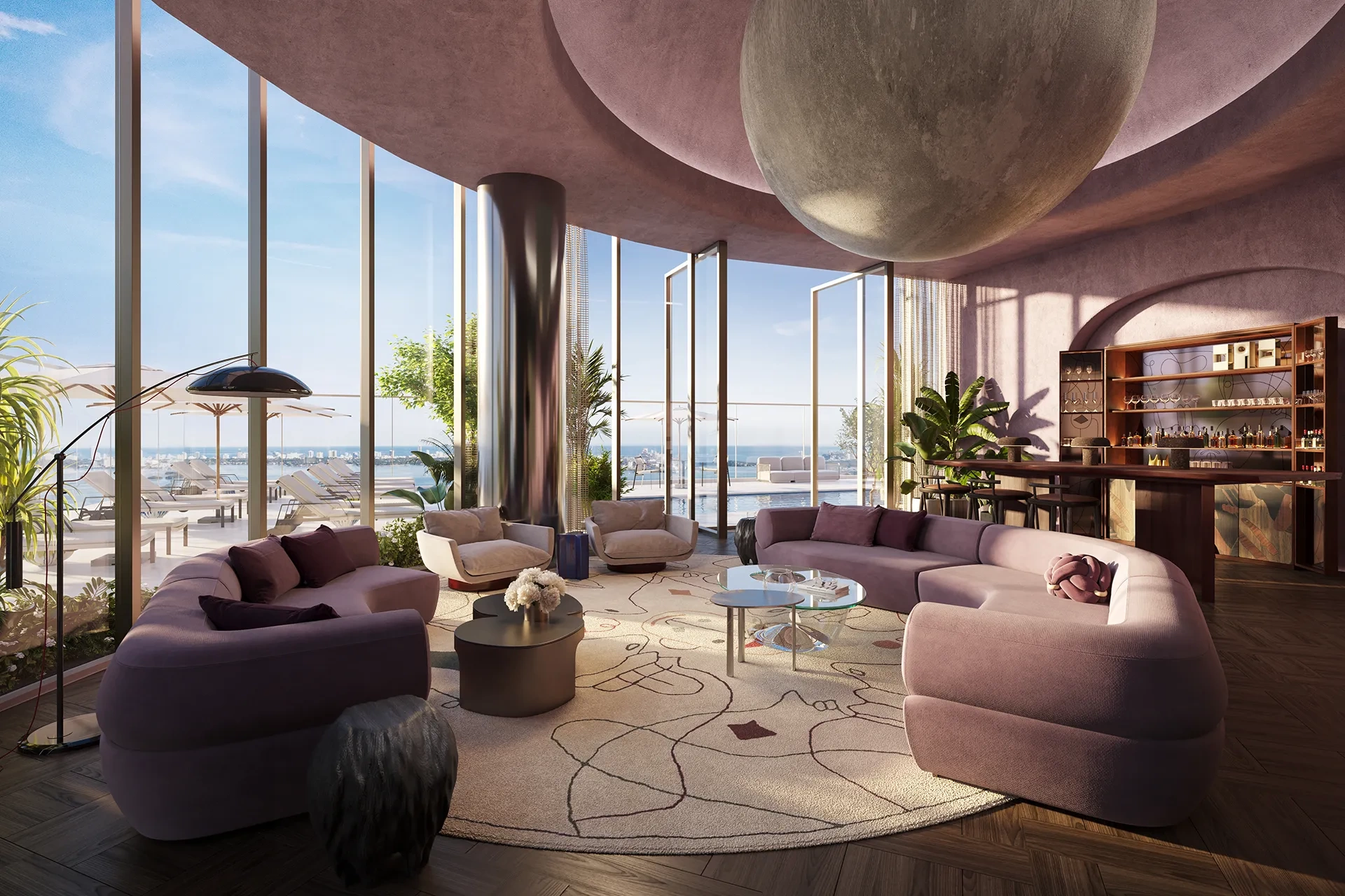 Jean-Georges Miami Tropic Residences rooftop atrium lounge with bay views