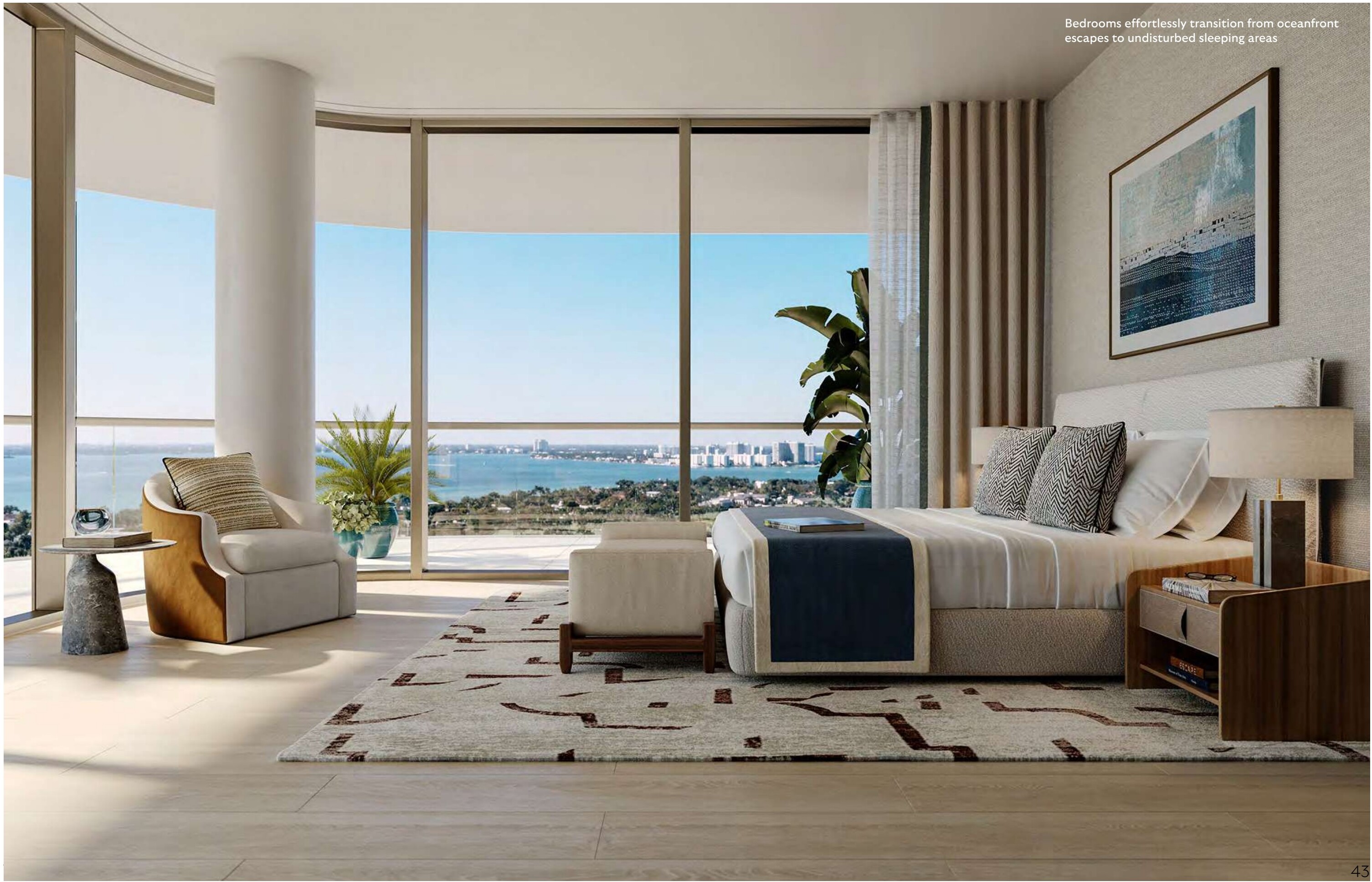 Ultra-private luxury bedroom interior in a South Florida oceanfront residence