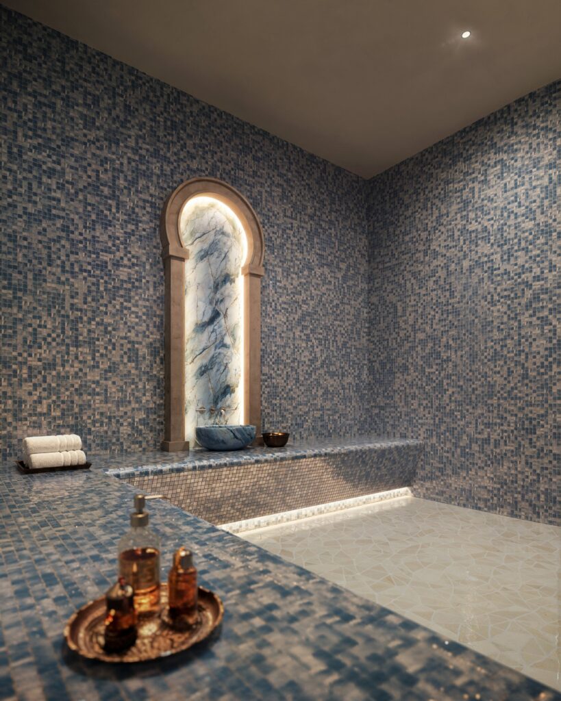 Rendering of the mosaic-tiled hammam in the spa at The Ritz-Carlton Residences, Fort Lauderdale Beach