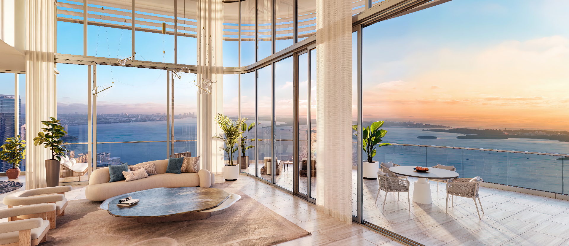 Living room with balcony at The St. Regis Residences, Miami — Brickell
