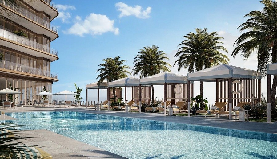 Four Seasons Private Residences Coconut Grove serviced pool deck with cabanas