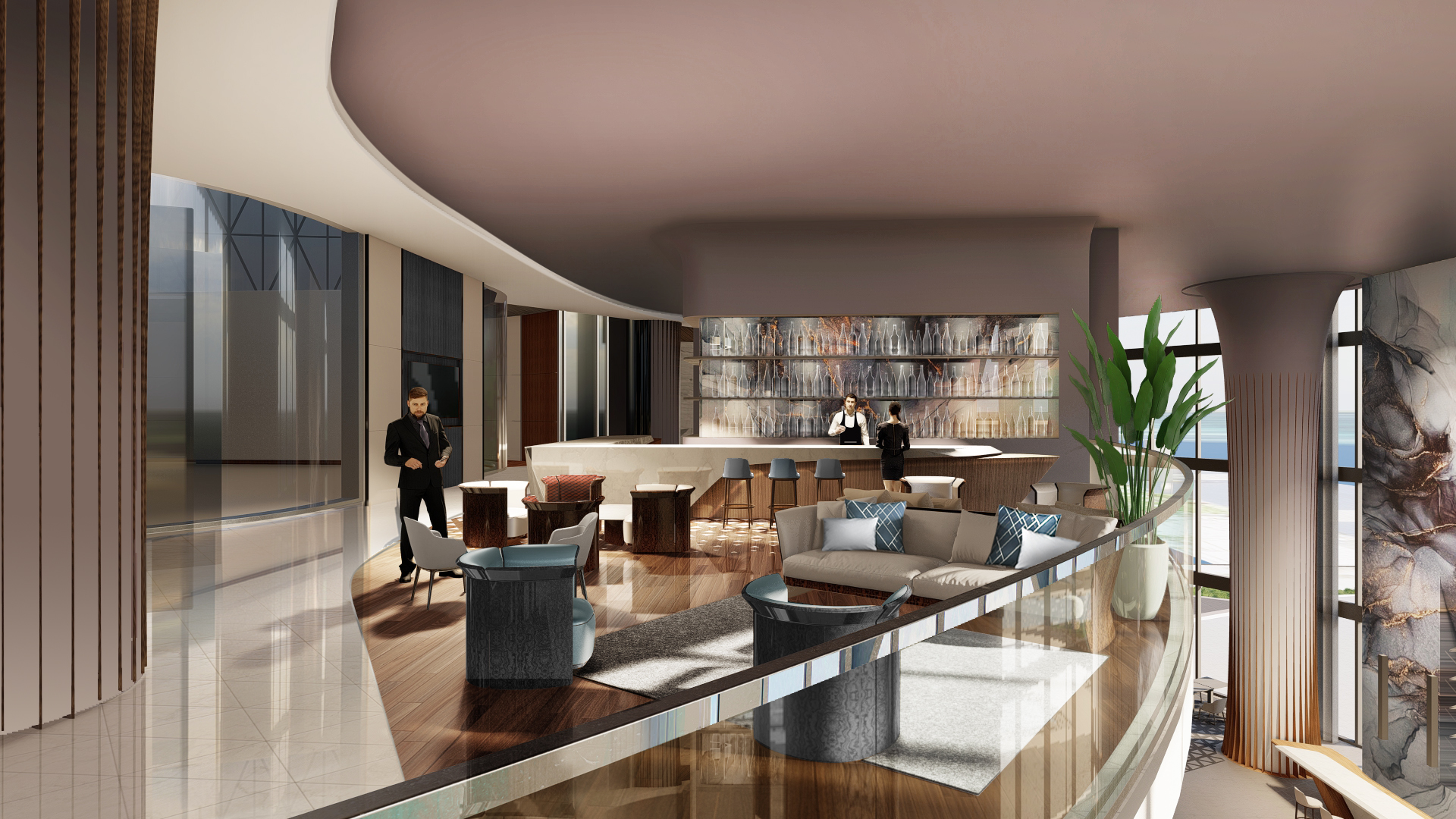 Bentley Residences Sunny Isles Beach — upper lounge interior, Sunny Isles Beach, FL